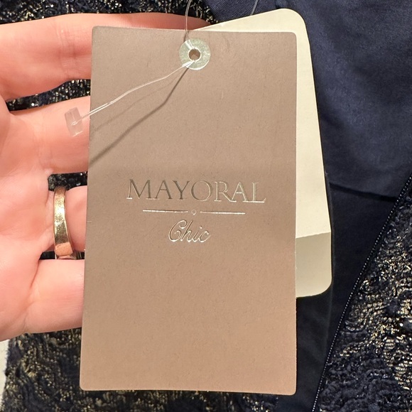 Mayoral Tweed Navy and Gold Dress Size 8. Fully lined.   Back zip closure. NWT - Picture 8 of 14